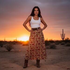 Vintage ANN TAYLOR Sportswear Tapestry Midi Skirt Textured Cottagecore Size 2